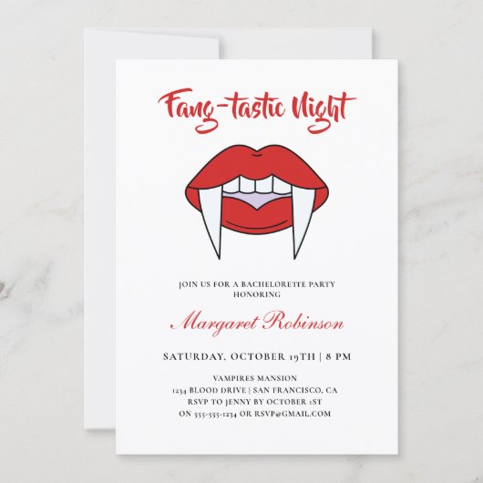 Fang-tastic Night Vampire Theme Junggeselinnen-Abs Einladung (Vorderseite)