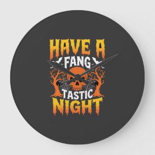Fang-Tastische Nacht Halloween-Totenkopf und Flede Große Wanduhr