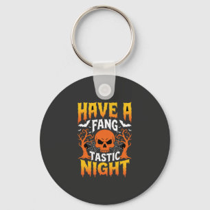 Fang-Tastische Nacht Halloween-Totenkopf und Flede Schlüsselanhänger