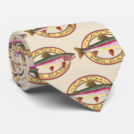 Fang und Freilassung von Regenbogenforelle Fischen Krawatte