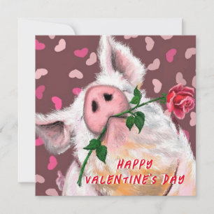Fang Valentinstagskarte Lustiges Schwein mit Rose Karte