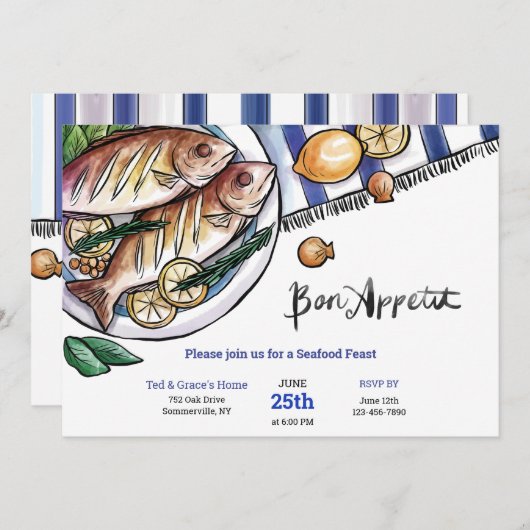 Fänge am Tag Meeresfrüchte Einladung (Vorne/Hinten)