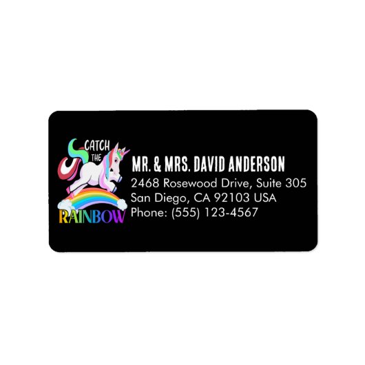 Fange das Regenbogen-Einhorn-Design Adressaufkleber (Vorne)