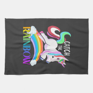 Fange das Regenbogen-Einhorn-Design Geschirrtuch