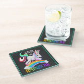 Fange das Regenbogen-Einhorn-Design Glasuntersetzer (Schrägansicht)