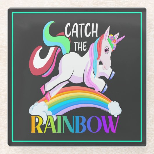 Fange das Regenbogen-Einhorn-Design Glasuntersetzer (Vorderseite)