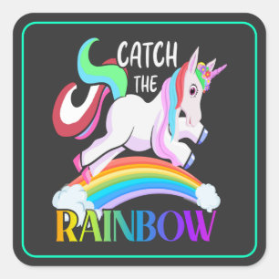 Fange das Regenbogen-Einhorn-Design Quadratischer Aufkleber