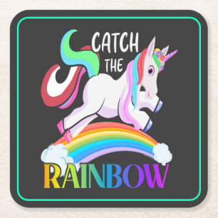 Fange das Regenbogen-Einhorn-Design Rechteckiger Pappuntersetzer