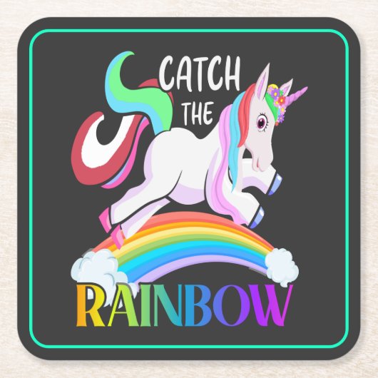 Fange das Regenbogen-Einhorn-Design Rechteckiger Pappuntersetzer (Vorderseite)