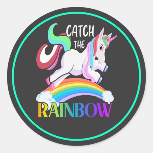 Fange das Regenbogen-Einhorn-Design Runder Aufkleber (Vorderseite)