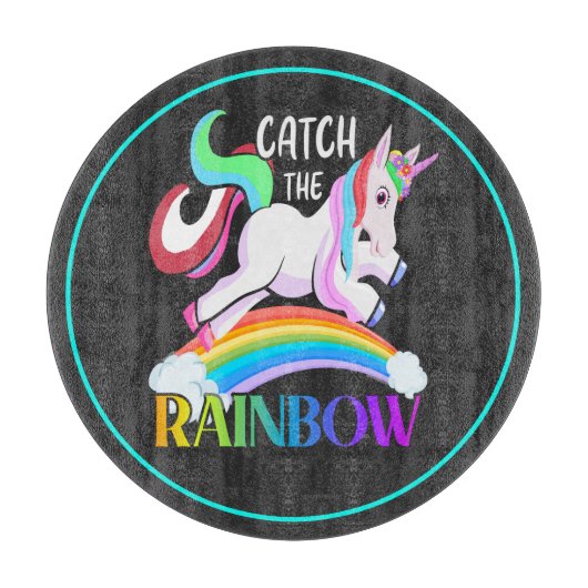 Fange das Regenbogen-Einhorn-Design Schneidebrett (Vorderseite)