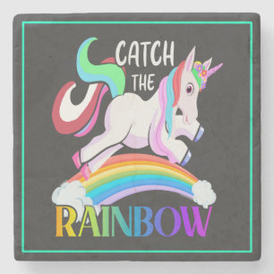 Fange das Regenbogen-Einhorn-Design Steinuntersetzer