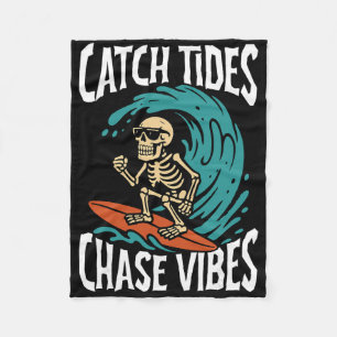 Fange Gezeiten, verfolge Vibes, Skelett-Surfer-Str Fleecedecke