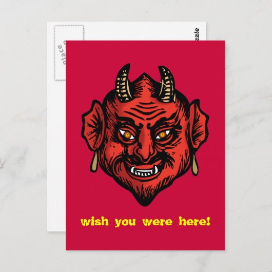 Fanged Red Devil with Horns Postcard Postkarte (Vorne/Hinten)