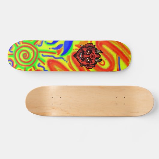 Fanged Red Devil with Horns skateboard (Horizontal)