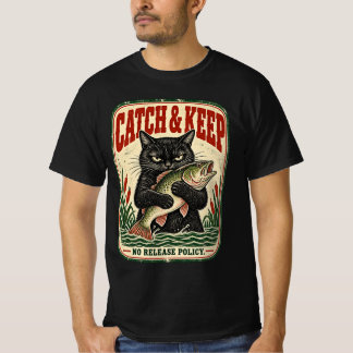 Fangen & Behalten Vintage Schwarze Katze Angelkuns T-Shirt