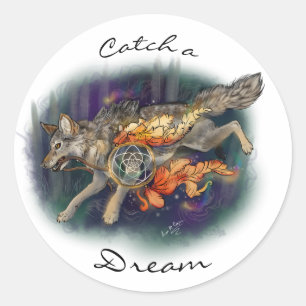 Fangen Sie einen Traum, Dreamcatcher Wolf~ Runder Aufkleber