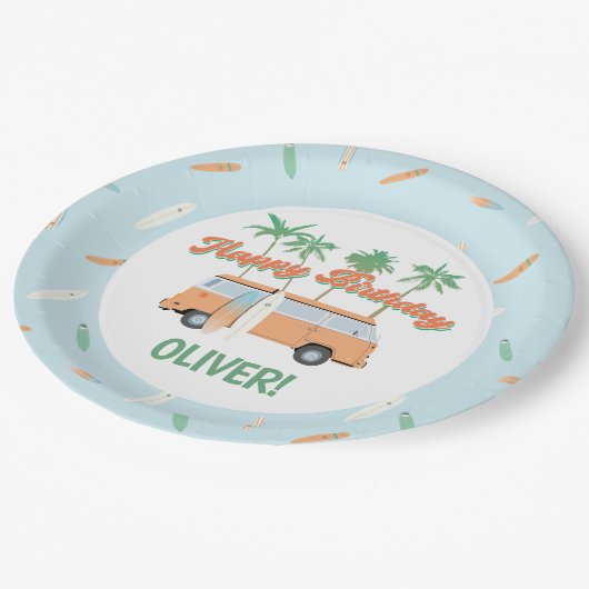 Fangen Sie einen Wellenreiter in jedem Alter glück Pappteller (Schrägansicht)