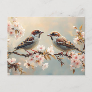 Fangen Sie Vögel auf einer Herry-Blossom-Zweigstel Postkarte