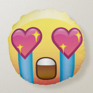 Fangirl verrücktes Herz-Augen-Schein Emoji Porto Rundes Kissen
