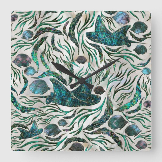 Fangmuster Abalone Quadratische Wanduhr (Vorderseite)