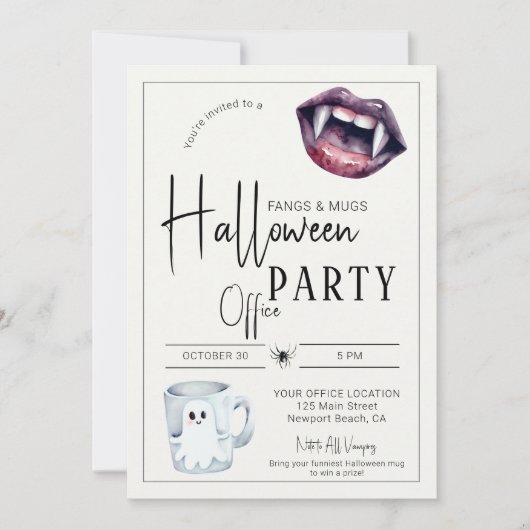 Fangs und Tasse Halloween Office Party Fun Team Einladung (Vorderseite)