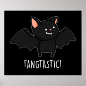 Fangtastic Funny Halloween Black Bat Puff Dark BG Poster (Vorne)