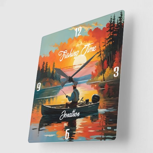 "Fangzeit" Entspannende Fangszene Quadratische Wanduhr (Winkel)