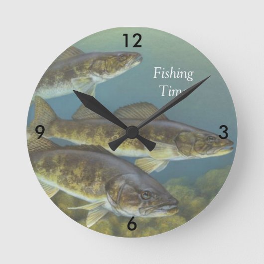"Fangzeit" mit Malerei auf Walleye Pike Runde Wanduhr (Vorderseite)
