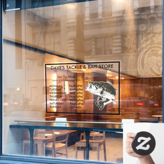 Fangzeiten im Köder oder im Tackle Store Fensteraufkleber (Café-Fenster)