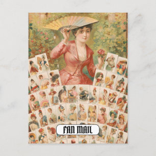 Fanpost Lustige Vintage-Frau mit Fächern Postkarte