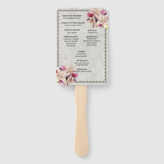Fans des Hochzeitsprogramms "White Lily Floral Mar Fächer (Rückseite)