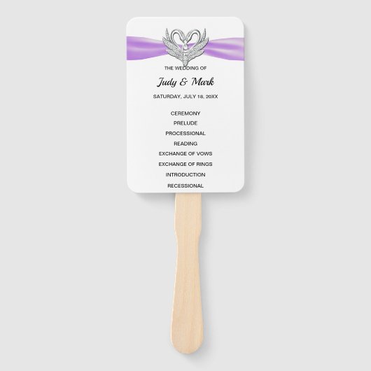 Fans des lila Ribbon Silver Swan Wedding Program Fächer (Vorderseite)
