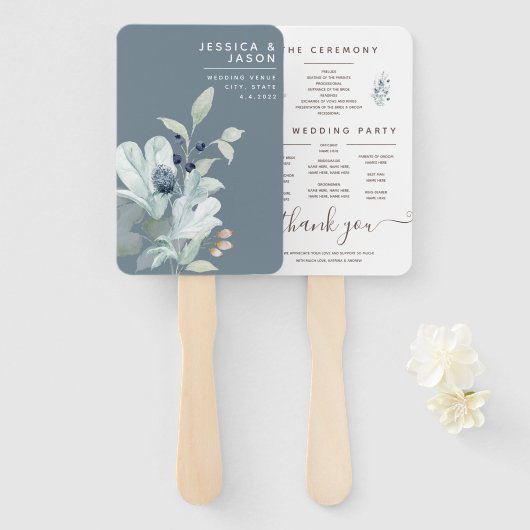 Fans des Programms "Dusty Blue Watercolor Floral" Fächer (Vorne und Hinten)