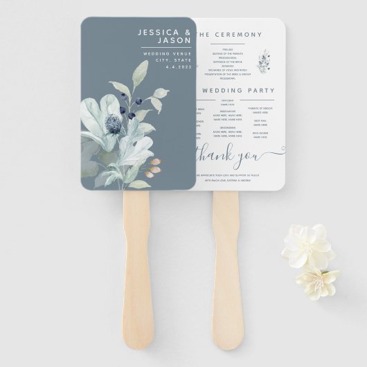 Fans des Programms "Dusty Blue Watercolor Floral" Fächer (Vorne und Hinten)