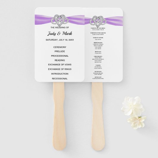 Fans des Programms für lila Herzhochzeiten Fächer (Vorne und Hinten)