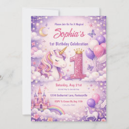 Fantacy Magical Unicorn 1st Birthday Einladung