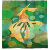 Fantail Goldfish mit grünem Blasen-Vector Duschvorhang (Vorderseite)