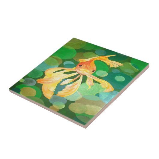 Fantail Goldfish mit grünem Blasen-Vector Fliese (Seite)