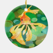 Fantail Goldfish mit grünem Blasen-Vector Keramik Ornament (Hinten)