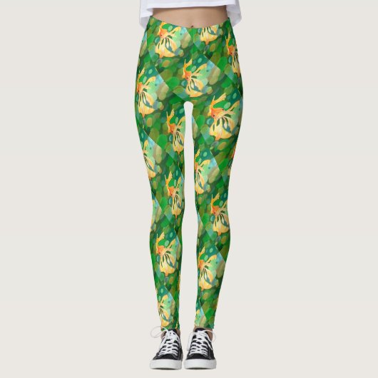 Fantail Goldfish mit grünem Blasen-Vector Leggings (Vorderseite)