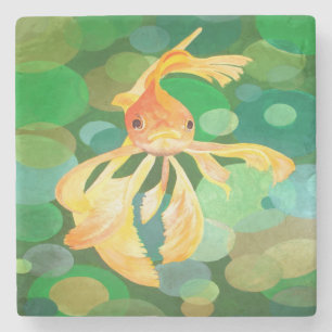 Fantail Goldfish mit grünem Blasen-Vector Steinuntersetzer
