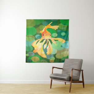 Fantail Goldfish mit grünem Blasen-Vector Wandteppich