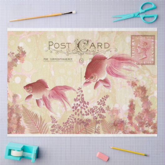Fantail Goldfish Postcard Ephemera Decoupage Tissu Seidenpapier (Basteln)