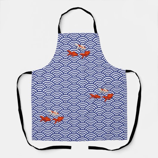 Fantail Goldfish über Ocean Wave Pattern Japanisch Schürze (Vorderseite)