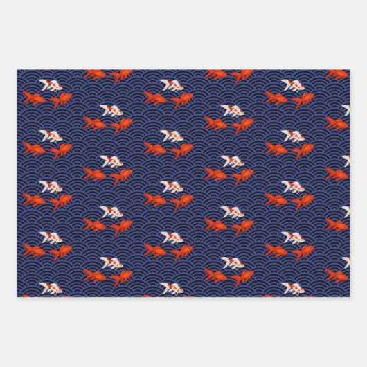 Fantail Goldfish über Segaiha Wave Pattern Geschenkpapier Set (Vorderseite 2)