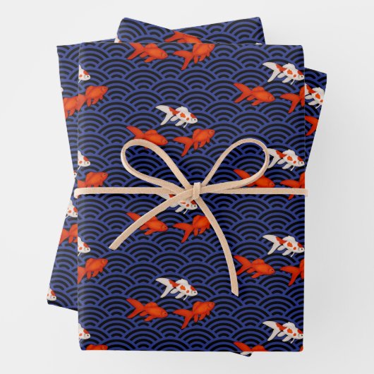 Fantail Goldfish über Segaiha Wave Pattern Geschenkpapier Set (Beispiel)