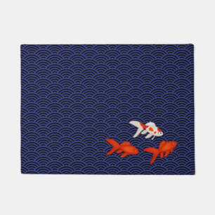 Fantail Goldfish über Seigaiha Wave Pattern Japan Fußmatte
