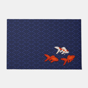 Fantail Goldfish über Seigaiha Wave Pattern Japan Fußmatte