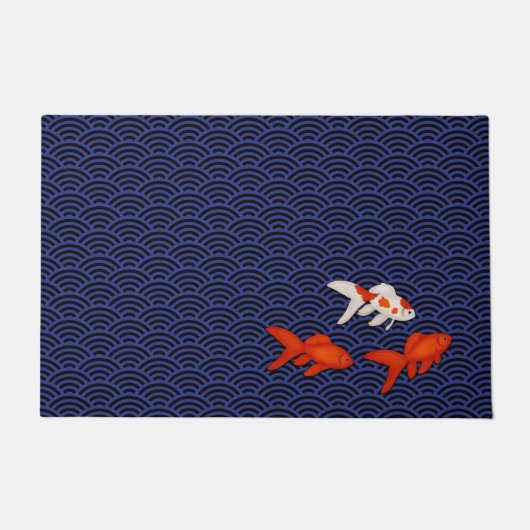 Fantail Goldfish über Seigaiha Wave Pattern Japani Fußmatte (Vorderseite)